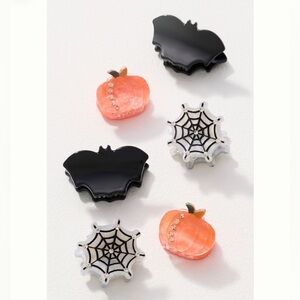 🕸️Anthropologie Mini Hair Claw Clips Small Halloween Bat Pumpkin Spiderweb